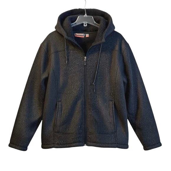 Free Country Men’s Sherpa Lined Fleece Zip Hoodie Jacket Size L Black GUC - Picture 1 of 8